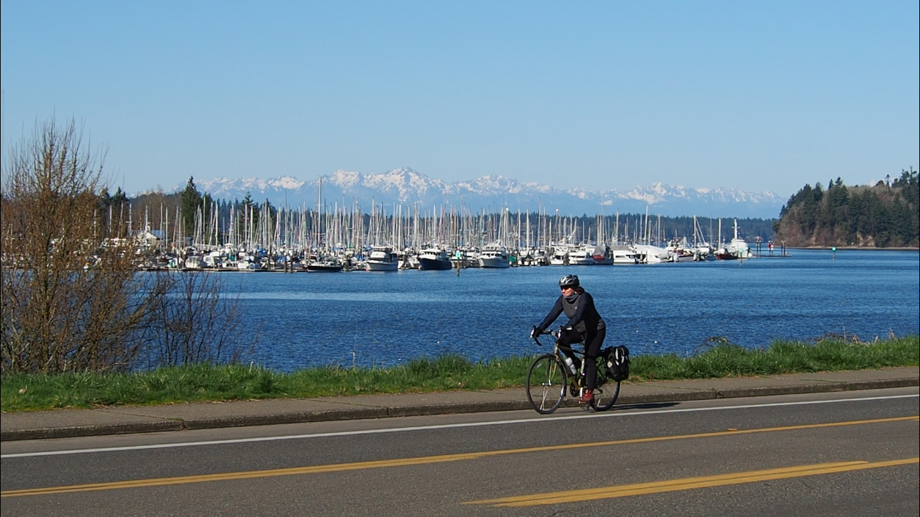 two cyclers looking out