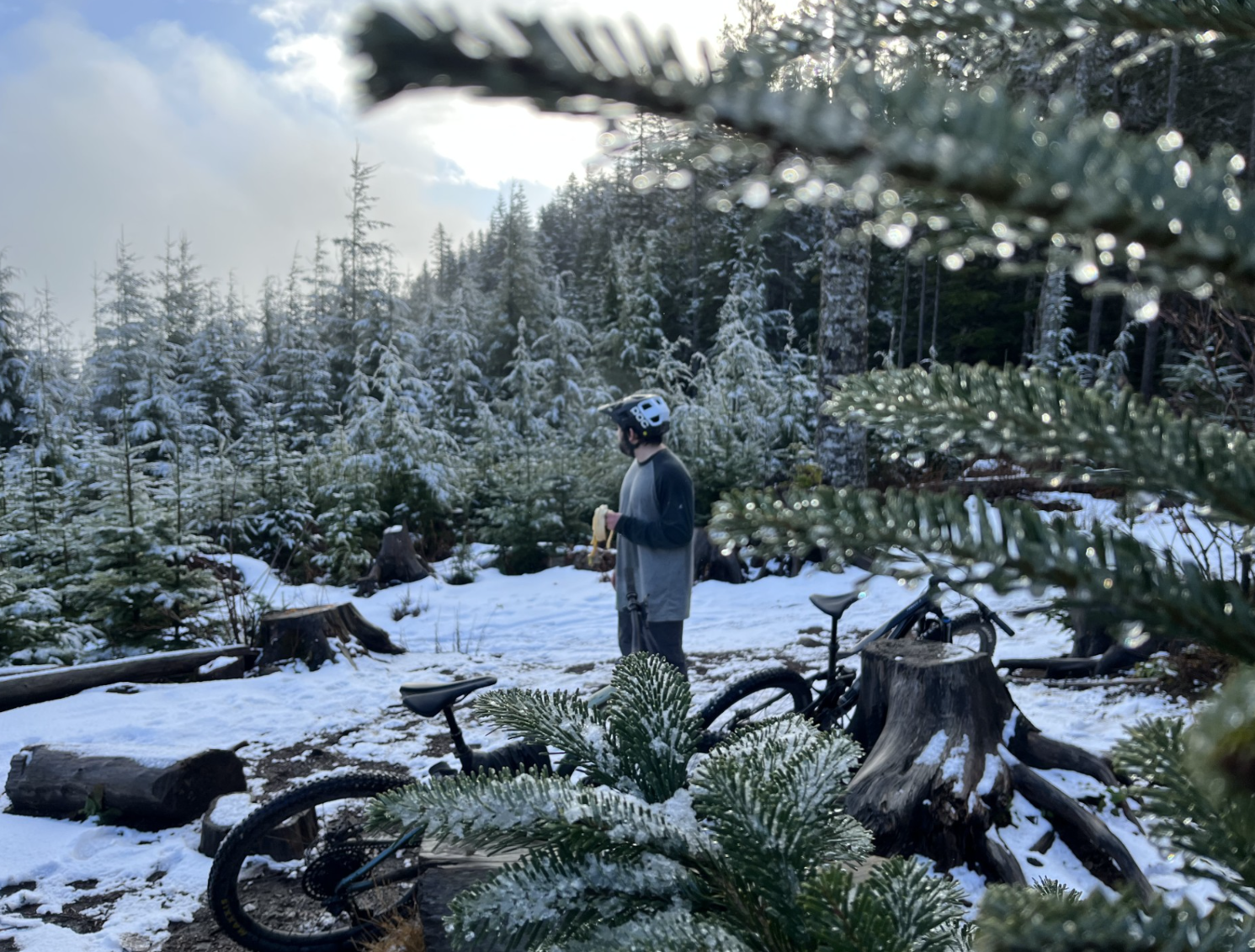 Winter mountain bike scene